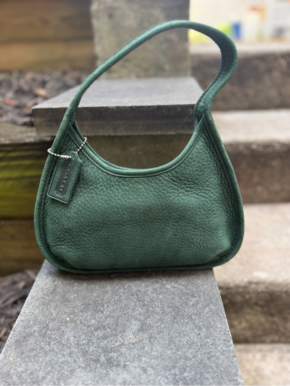 Magnificent vintage Coach Nubuc Shoulder Bag in rare Spruce Green